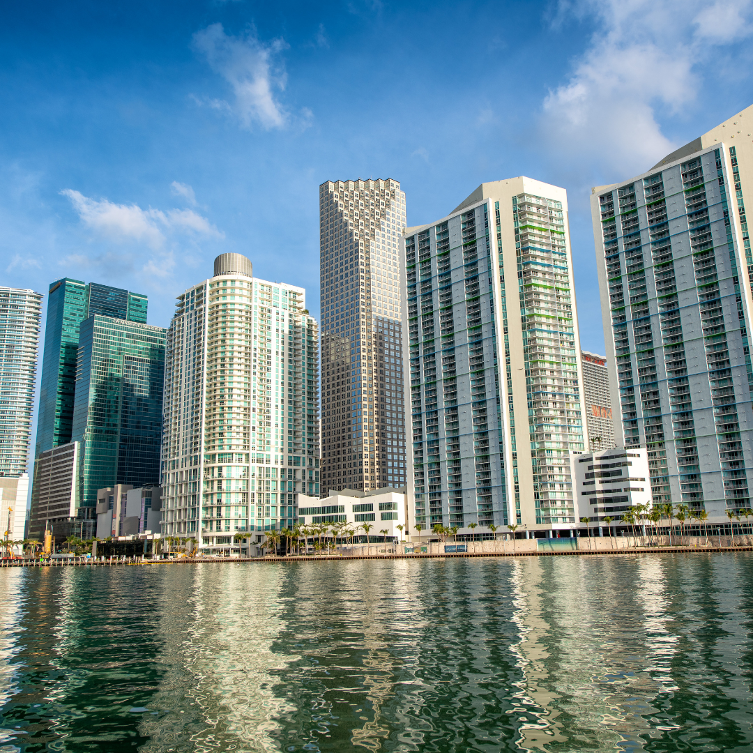 Miami, Florida skyline with waterfront residential towers